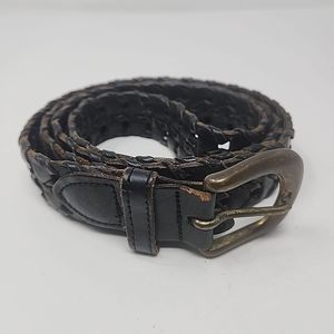 Vintage Braided Leather Belt Sz 42 Made in Argentina Brass Buckle
